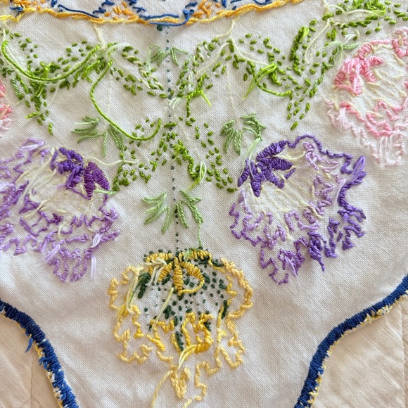 Vintage Hand-Embroidered Table Topper • 32” x 32” - Picture 6 of 10